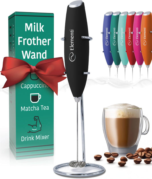 Milk Frother Handheld Electric Matcha Whisk (Black), Electric Milk Frother for Coffee Frother Electric Handheld Drink Mixer, Hand Frother Milk Foamer, Foam Maker for Coffee Stirrers