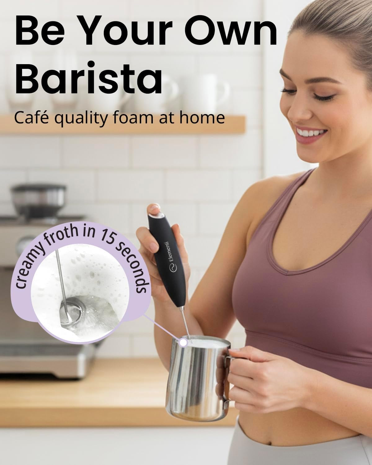 Milk Frother Handheld Electric Matcha Whisk (Black), Electric Milk Frother for Coffee Frother Electric Handheld Drink Mixer, Hand Frother Milk Foamer, Foam Maker for Coffee Stirrers